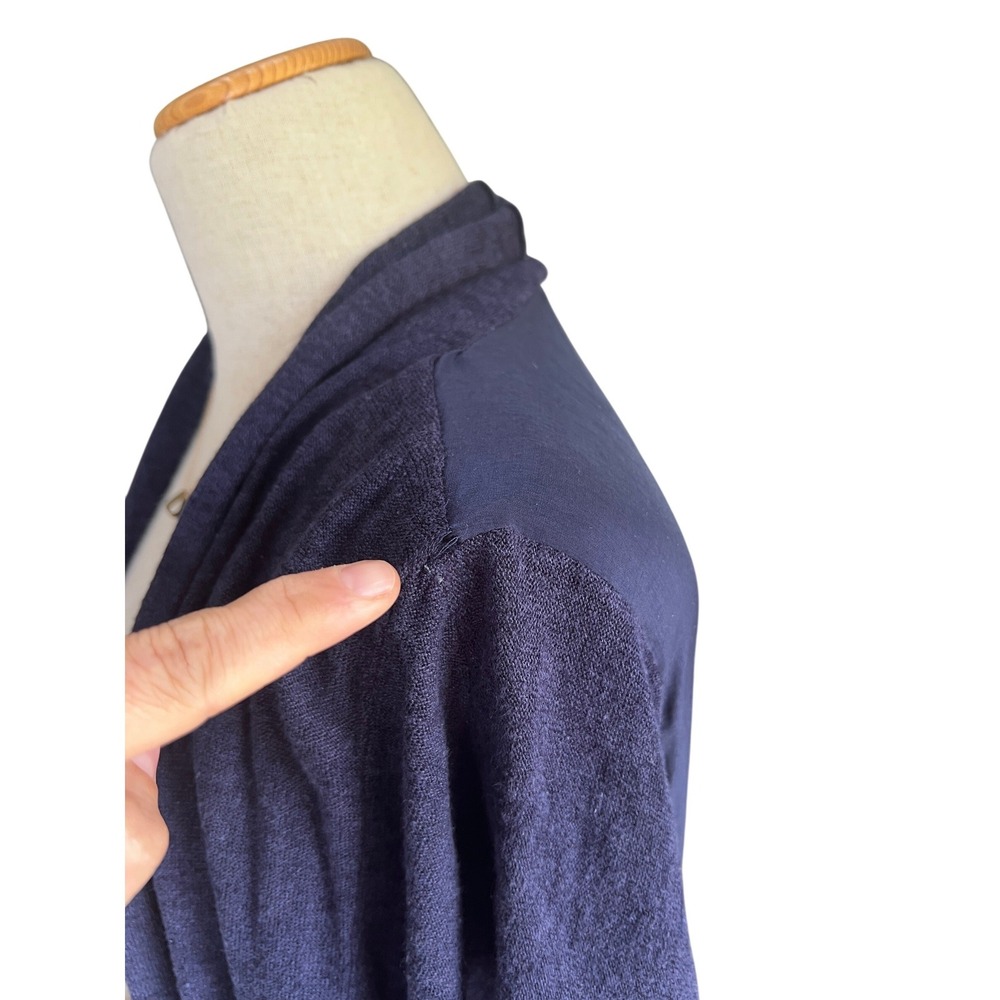 Anthropologie Navy Blue Long Cardigan OS Boho Coastal Grandma Travel Linen Blend - Picture 4 of 9